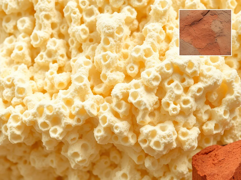 Close-up of cured spray foam insulation texture
